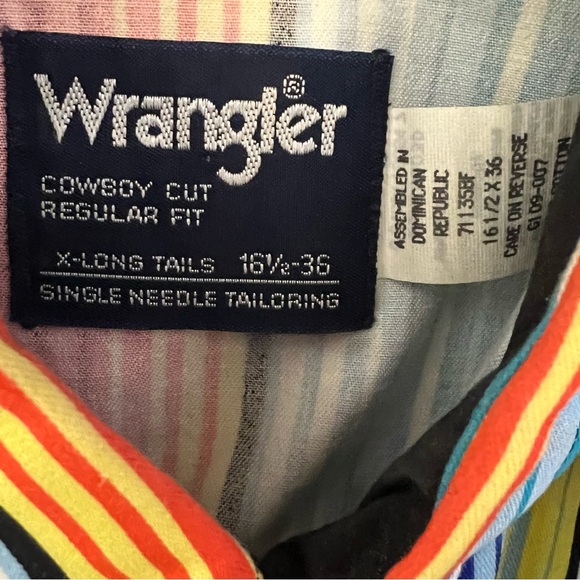 Vintage 90s Wrangler Brushpopper Western Shirt Striped 16.5 - 36 Cowboy Cut - Picture 3 of 4